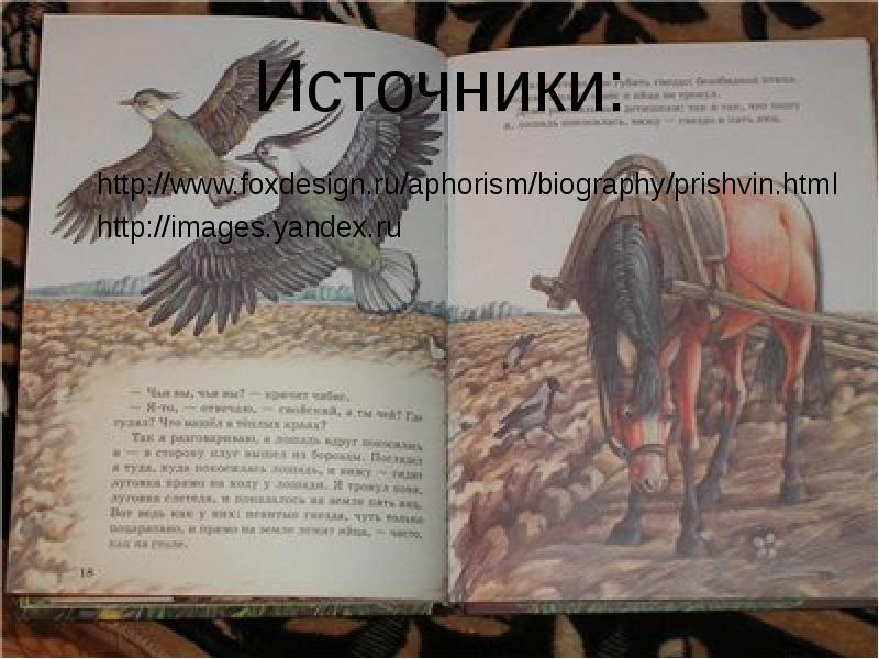 Источники: http://www.foxdesign.ru/aphorism/biography/prishvin.html http://images.yandex.ru