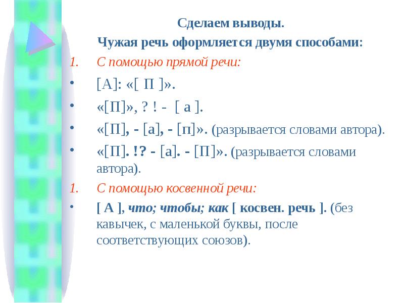 Способы введения чужой речи в текст презентация