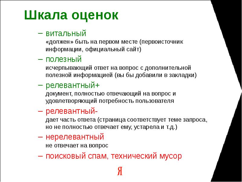 Шкала оценок витальный «должен» быть на первом месте (первоисточник информации, официальный