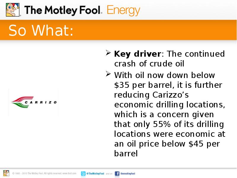 So What: Key driver: The continued crash of crude oil With