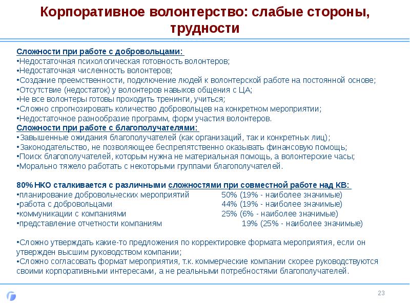 Квалифицированная волонтерская помощь нко. Слабые стороны волонтеров. Задачи корпоративного волонтерства. Недостатки волонтерской работы. Слабые стороны волонтерских движений.