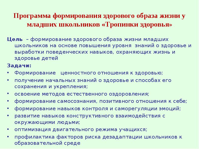 Формирование здорового образа жизни у школьников