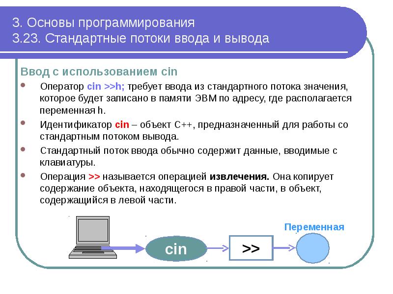 3. Основы программирования 3.23. Стандартные потоки ввода и вывода
Ввод 3. Основы программирования 3.23. Стандартные потоки ввода и вывода
Ввод