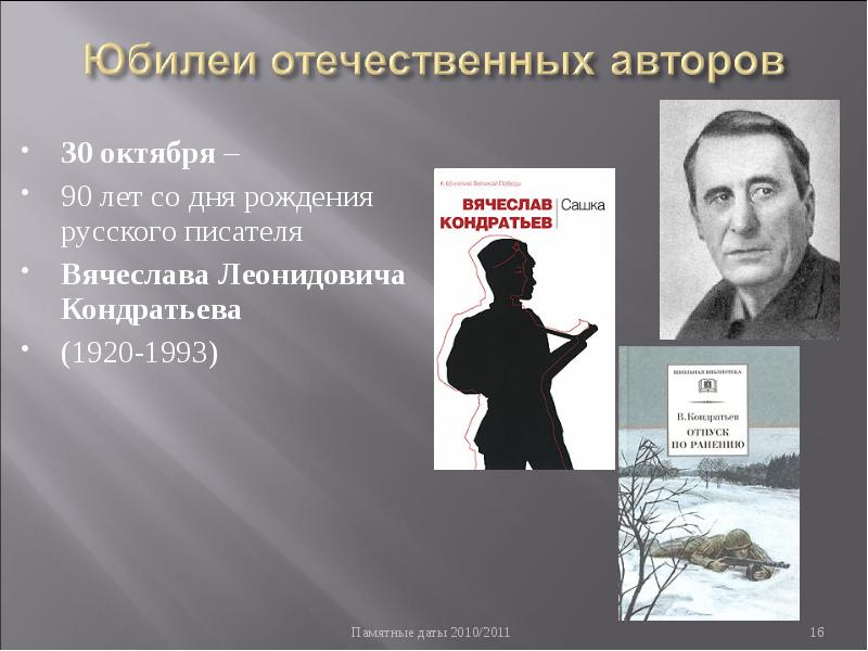 Отечественные авторы. 90 Лет со дня рождения писателя. 30 День рождения писателя Вячеслав Кондратьев. 30 Октября день рождения писателя. Дни рождения писателей в октябре.