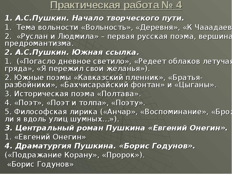 Особенности драматургии пушкина