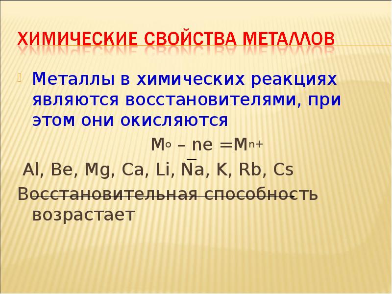 Химические свойства металлов презентация