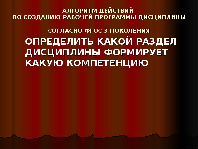 АЛГОРИТМ ДЕЙСТВИЙ ПО СОЗДАНИЮ РАБОЧЕЙ ПРОГРАММЫ ДИСЦИПЛИНЫ СОГЛАСНО ФГОС