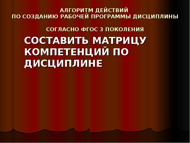 АЛГОРИТМ ДЕЙСТВИЙ ПО СОЗДАНИЮ РАБОЧЕЙ ПРОГРАММЫ ДИСЦИПЛИНЫ СОГЛАСНО ФГОС