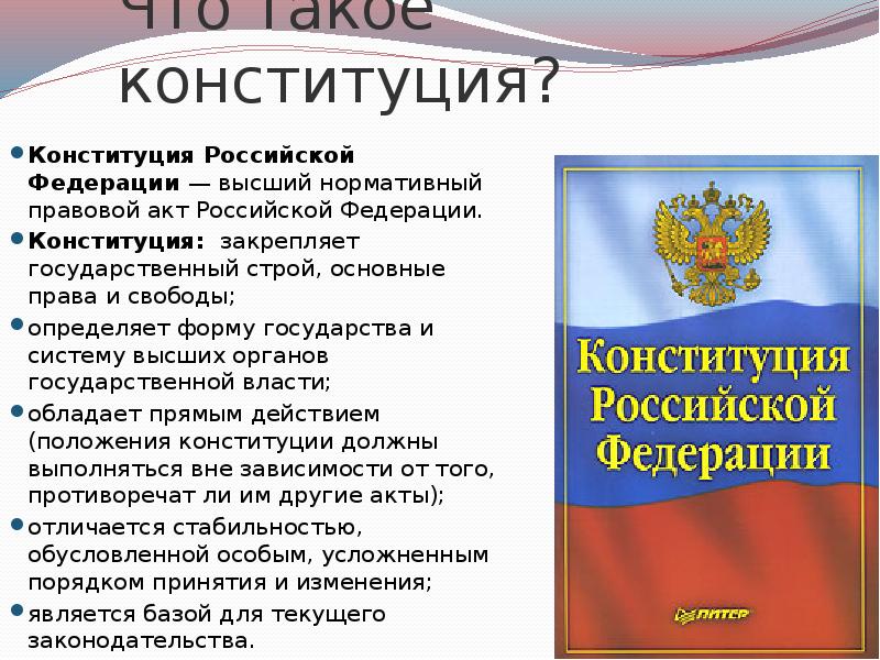 Что выше конституции. Конституция Российской Федерации это определение. Конституция Российской Федерации закрепляет. РФ по Конституции. Конституция РФ высший нормативный правовой акт Российской.