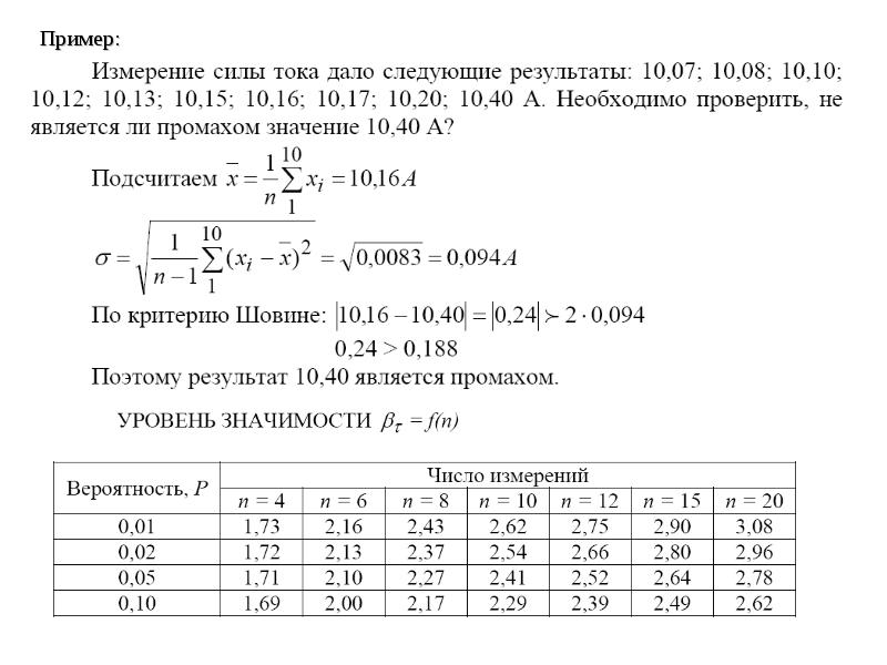 При следующем измерении. Критерий Шовене. Критерий Шовене для отбора промахов. Ошибки измерений силы тока. Проверка измерений на промахи.