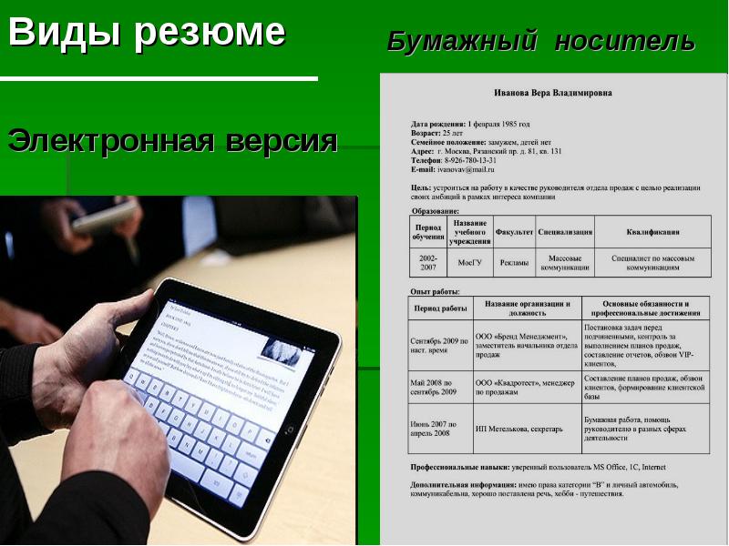 Презентация по резюме