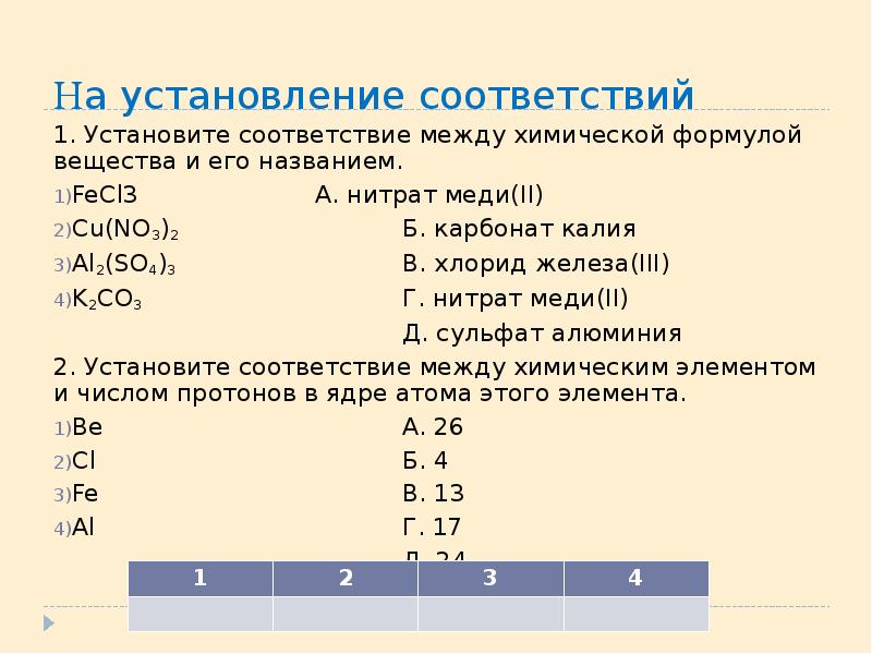 Установите соответствие между химическими веществами