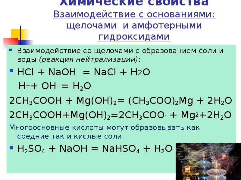Гидроксид лития взаимодействует с соляной кислотой