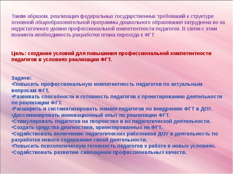 Реализация образа. ФГТ. Стимулирование педагогического творчества. Готовность учителя к инновационной деятельности. ФГТ диагноз.