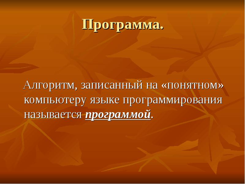 Алгоритм записанный на понятном компьютеру языке