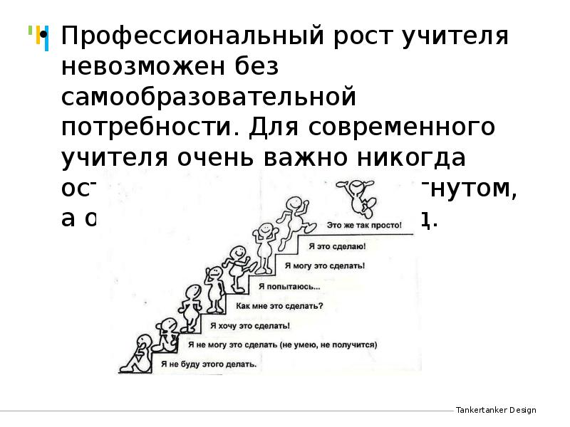 Профессиональный рост учителя невозможен без самообразовательной потребности. Для современного учителя очень