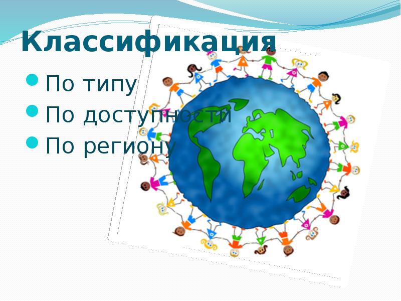 Классификация По типу По доступности  По региону
