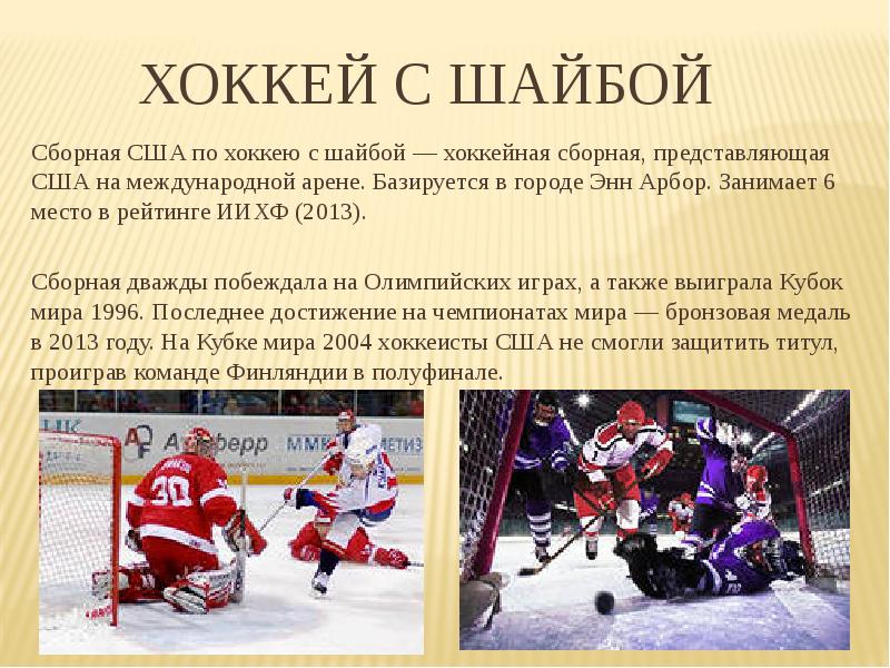 хоккей с шайбой Сборная США по хоккею с шайбой — хоккейная