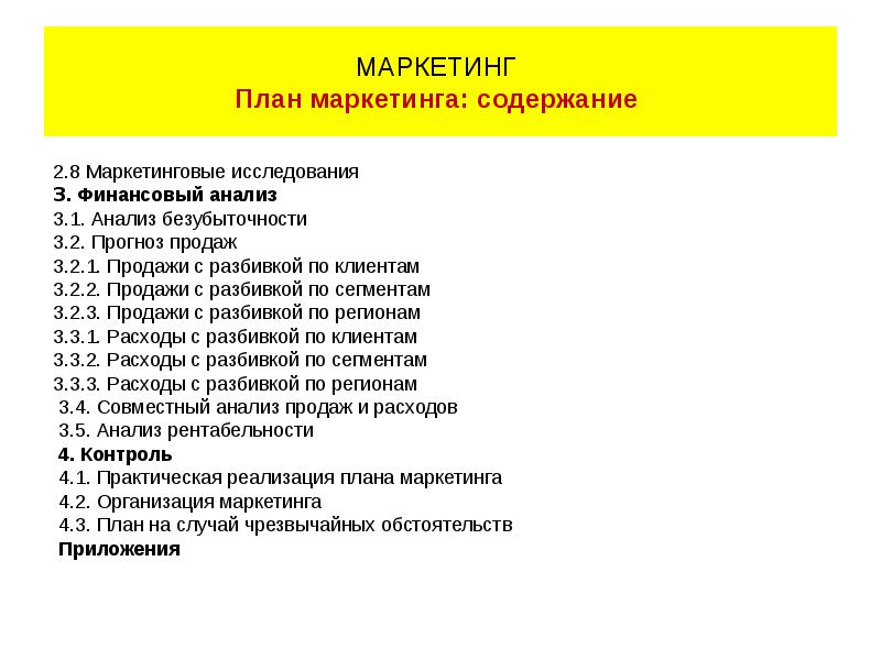 Структура и содержание плана маркетинга