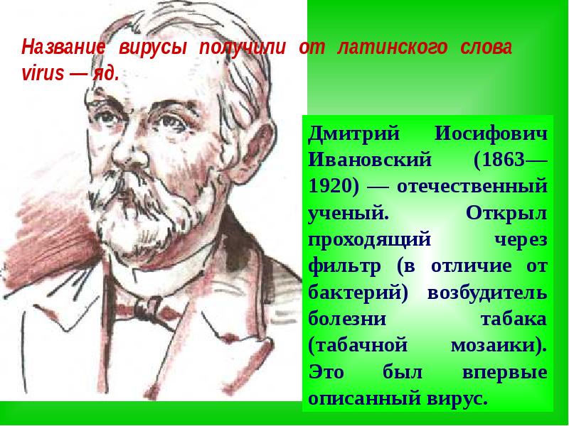 Какие слова в слове вирус. О двух болезнях табака Ивановский. Название вируса предложил ученый.