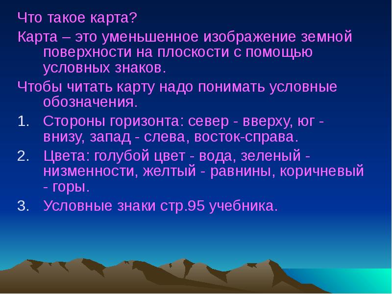 Уменьшенное изображение земной поверхности на плоскости с помощью условных обозначений это