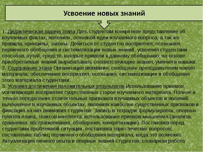 Знания в дидактике. Этап первичного усвоения новых знаний. Цель этапа усвоения новых знаний. Дидактические задачи этапа. Первичное усвоение новых знаний задачи этапа.