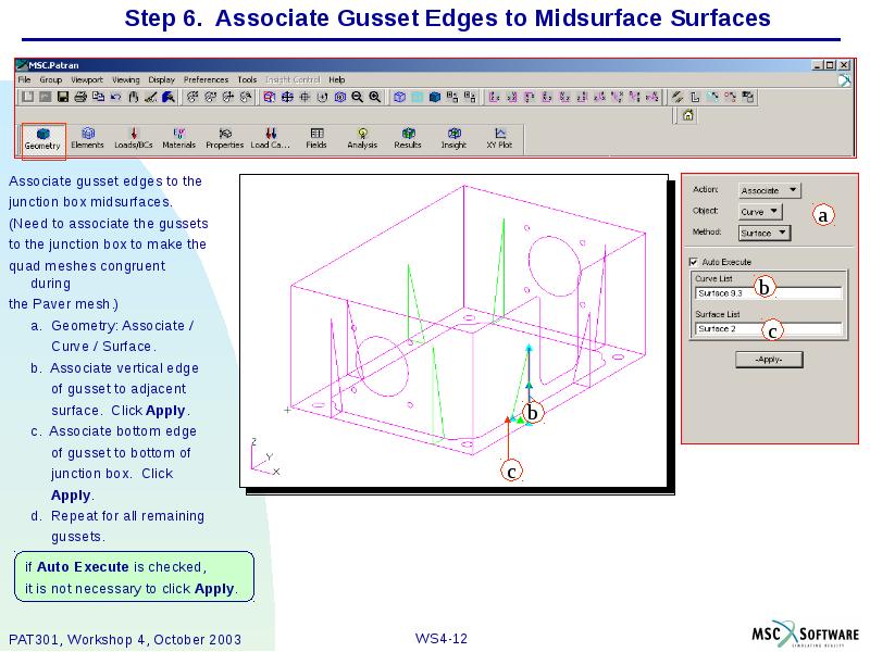 Step 6. Associate Gusset Edges to Midsurface Surfaces Associate gusset edges
