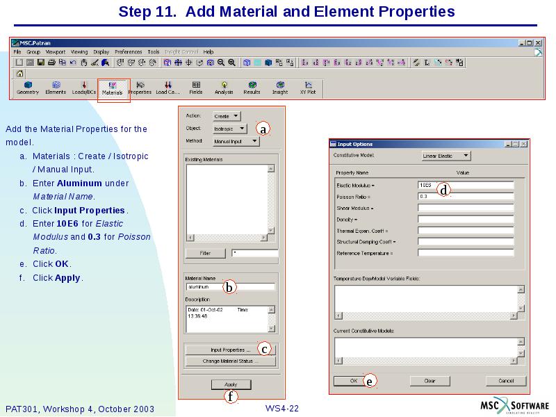 Step 11. Add Material and Element Properties Add the Material Properties