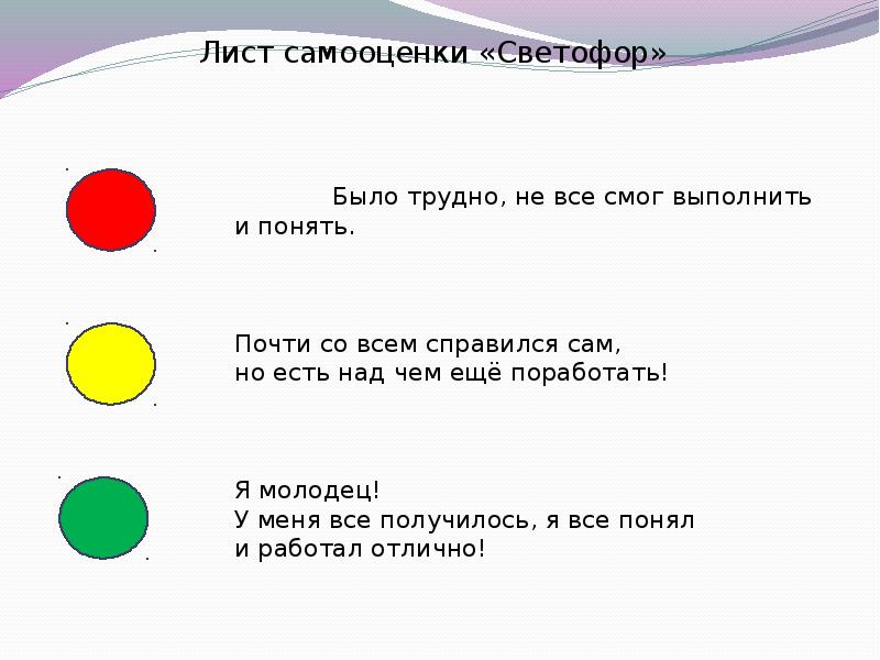 Лист самооценки ученика на уроке в начальной школе образец