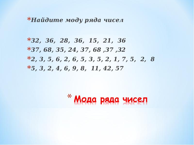 Найдите моду ряда чисел 2 1