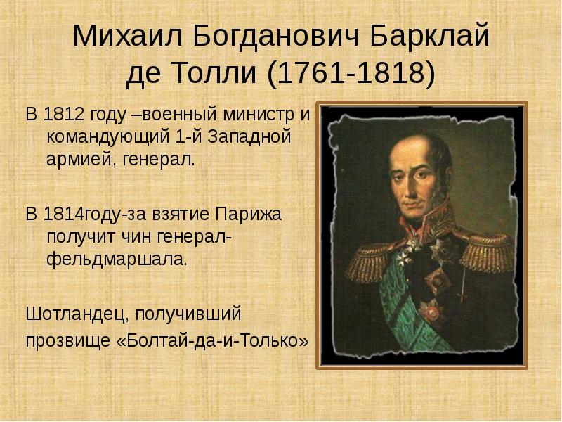 План барклая де толли в начале отечественной войны 1812