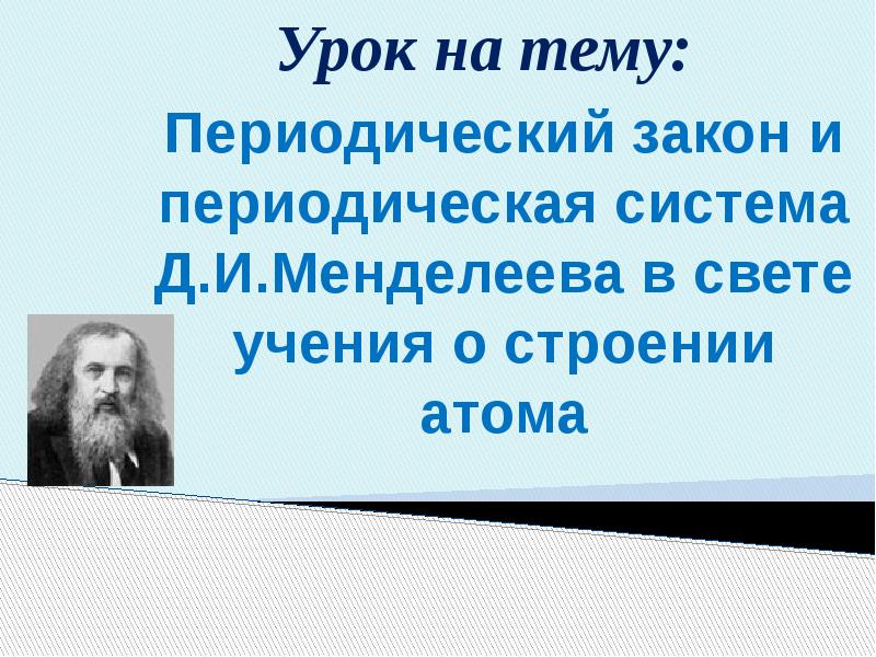 Периодический закон и периодическая система д и менделеева в свете теории строения атома презентация