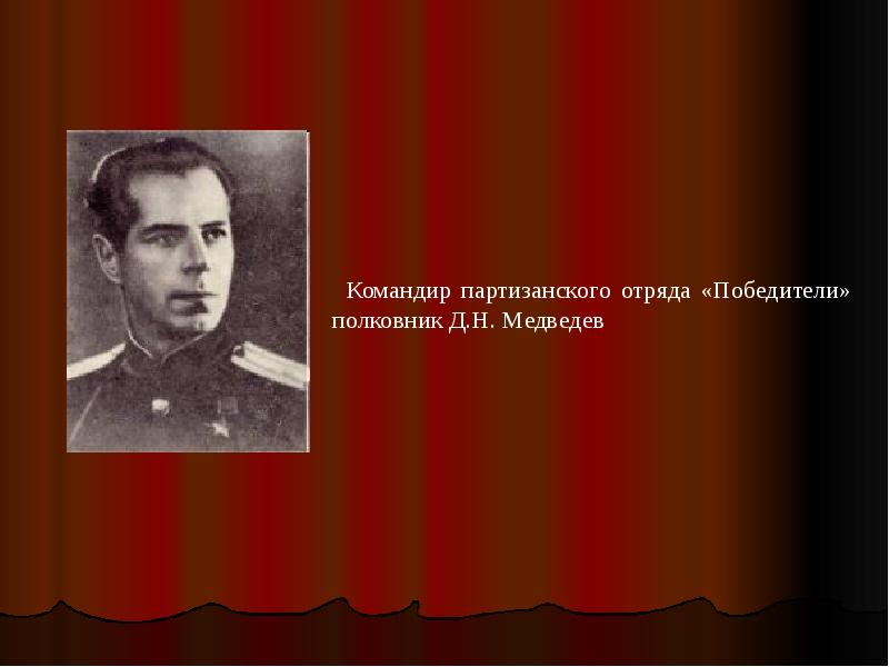 Командир партизанского. Медведев д н герой советского Союза. Командир партизанского отряда. Командир партизанского отряда Медведев. Партизанский отряд победители.