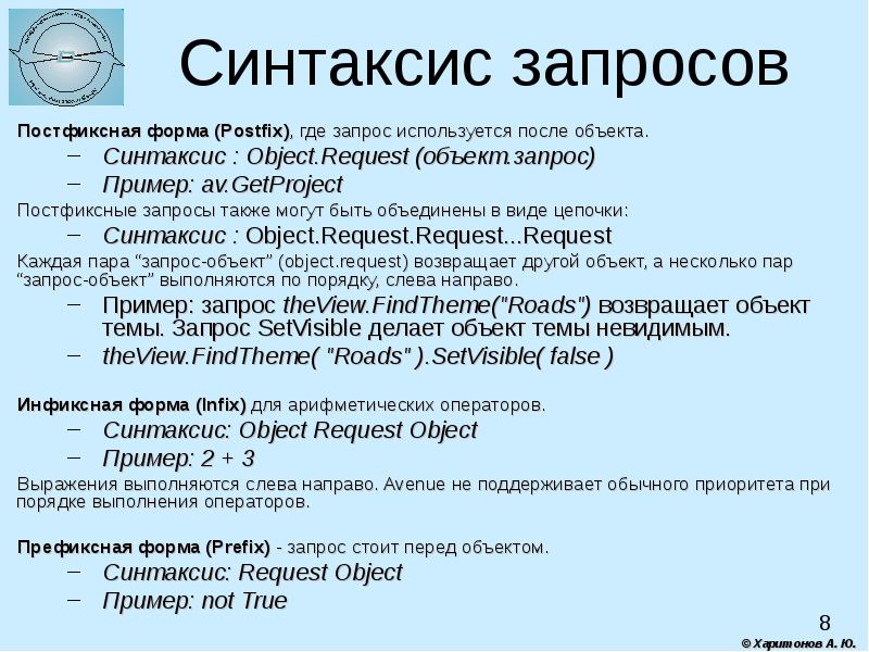 Объект запроса. Постфиксная форма. Синтаксис запросов. Синтаксис языка запросов. Постфиксная форма записи пример.