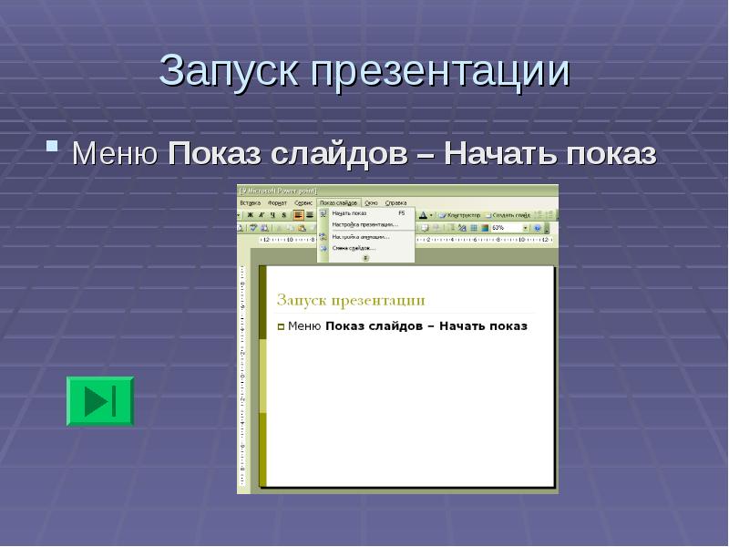 Презентацию можно запустить с начала или с