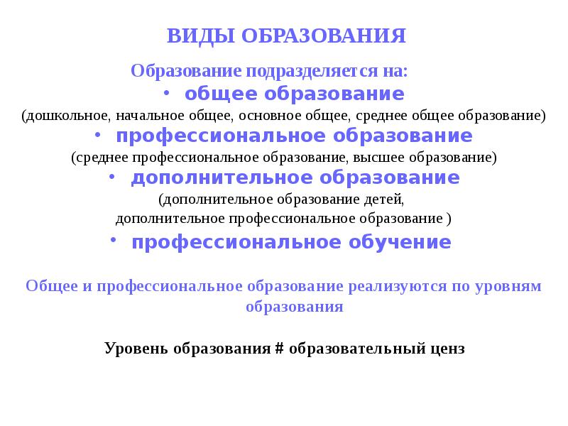 Общее образование подразделяется на. Виды образования. Виды образования среднее. Образование высшее среднее виды. Виды среднего образования.