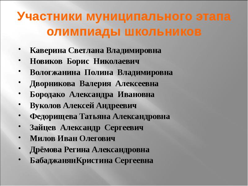 Участники муниципального этапа. Дворникова Валерия Алексеевна. Бородако Александра Ивановна. Муниципальное участники.