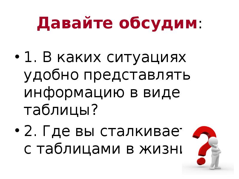 В каких ситуациях удобно. В каких ситуациях удобно представлять информацию в виде таблицы 5. В каких ситуациях удобно представлять информацию в форме таблицы. Какую информацию удобно представить в виде таблицы. В каких ситуациях ситуациях удобно предоставлять информацию в.