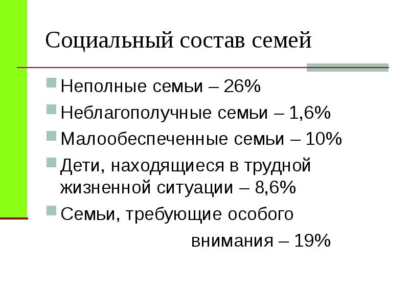 Неполный состав семьи.