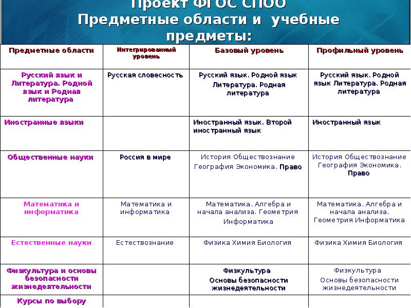 Предметная область предмета