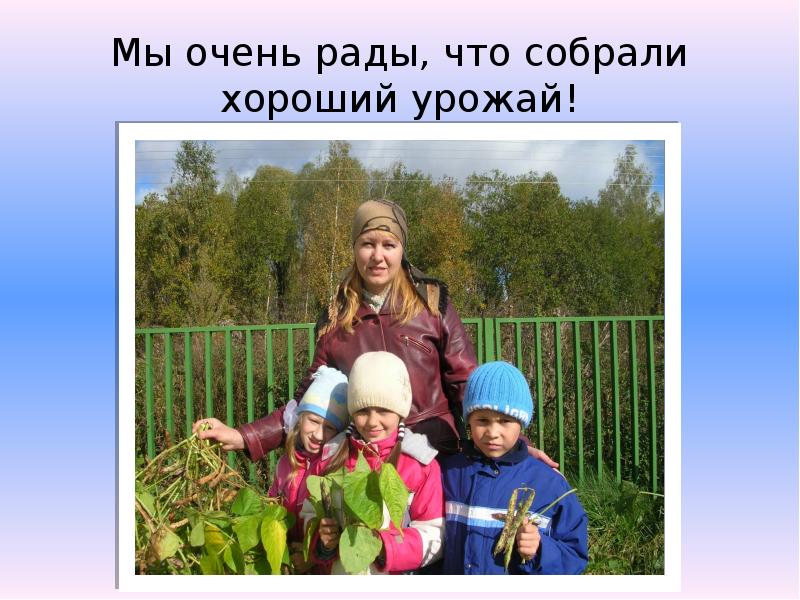 Мы очень рады, что собрали хороший урожай! Мы очень рады, что собрали хороший урожай!