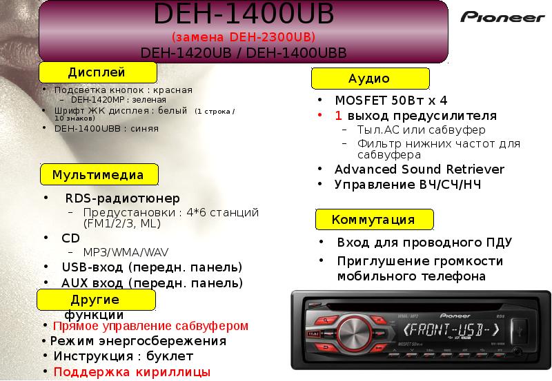 Pioneer deh 1400ub схема подключения