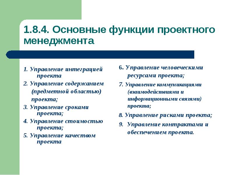 Сколько существует функция управления проектом