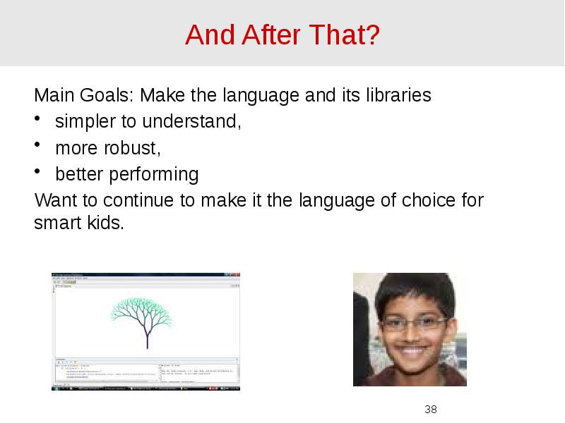 And After That? Main Goals: Make the language and its libraries