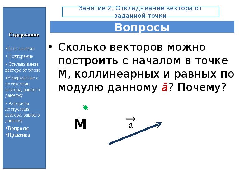 Какие из данных утверждений равны. Операция откладывания вектора от точки. Сколько векторов равных данному можно построить. Коллинеарные векторы откладывание вектора от данной точки. Коллинеарные векторы равны по модулю.