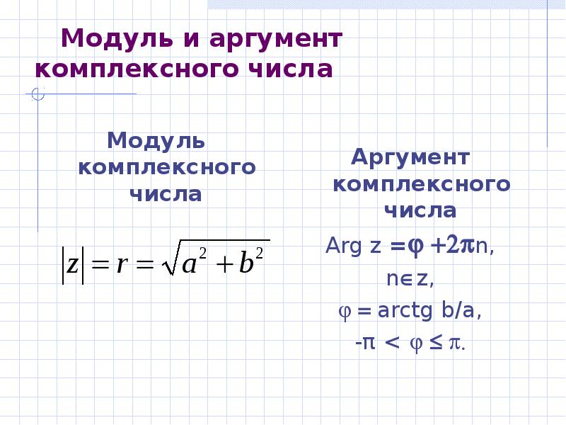 Найти модули и аргументы