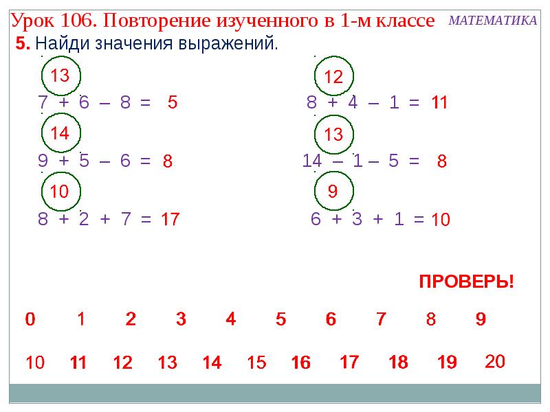 Математика 1 класс повторение изученного в 1 классе презентация