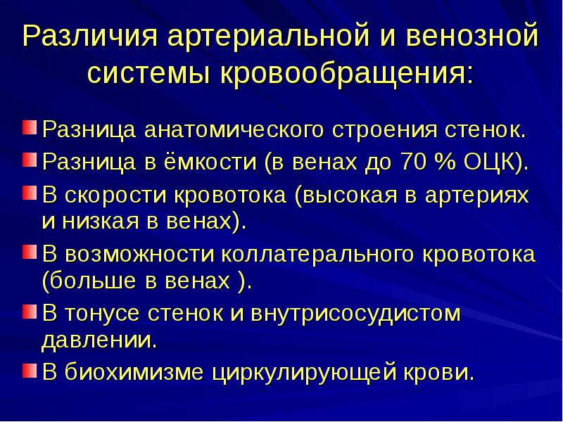 Отличие артериальной от венозной