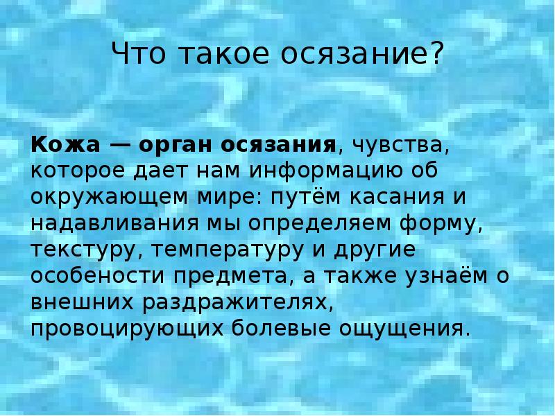 Презентация на тему осязание