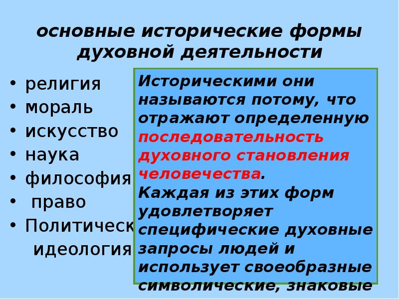 Духовная деятельность содержание форма и специфика план